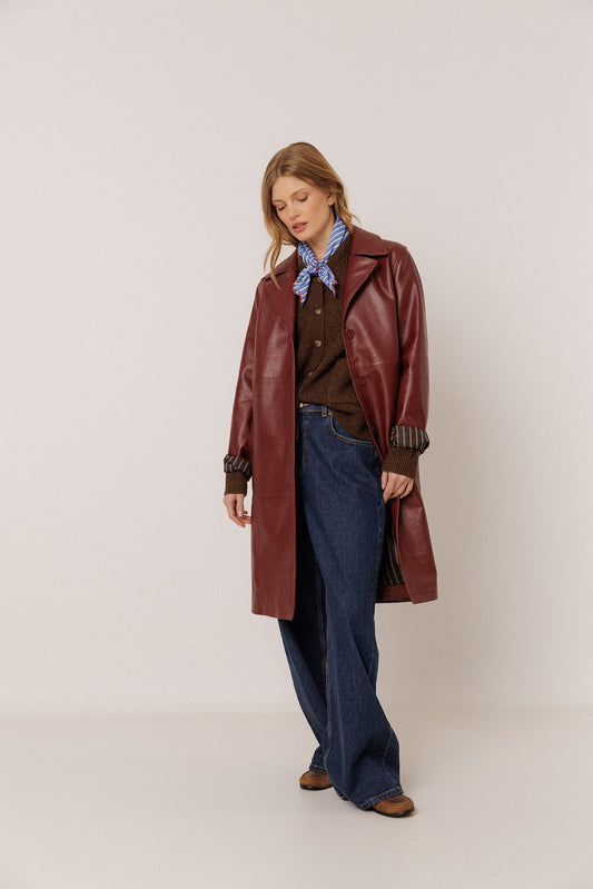 LONG LEATHER-EFFECT COAT 2