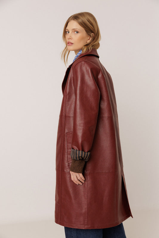 LONG LEATHER-EFFECT COAT 3