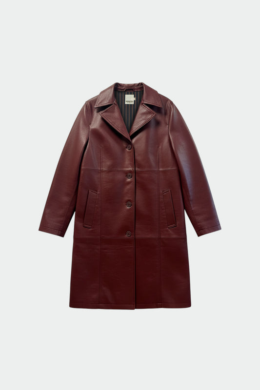 LONG LEATHER-EFFECT COAT 5