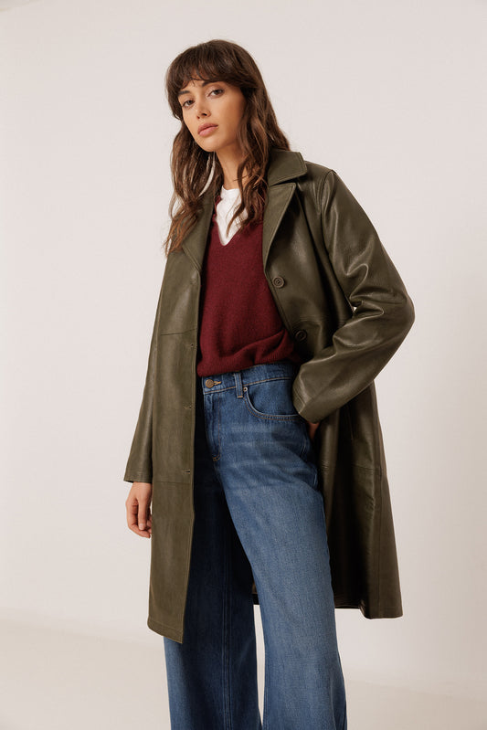 LONG LEATHER-EFFECT COAT 1