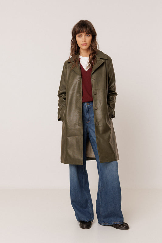 LONG LEATHER-EFFECT COAT 2