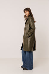 LONG LEATHER-EFFECT COAT