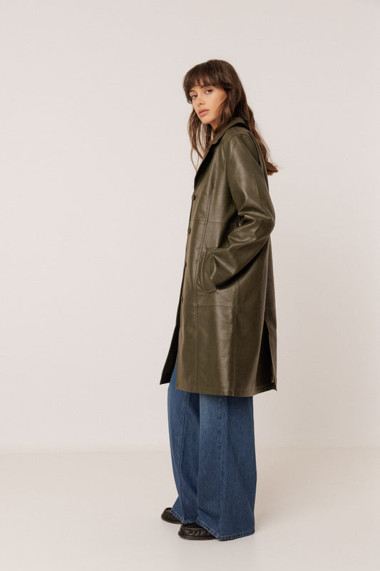 LONG LEATHER-EFFECT COAT 3
