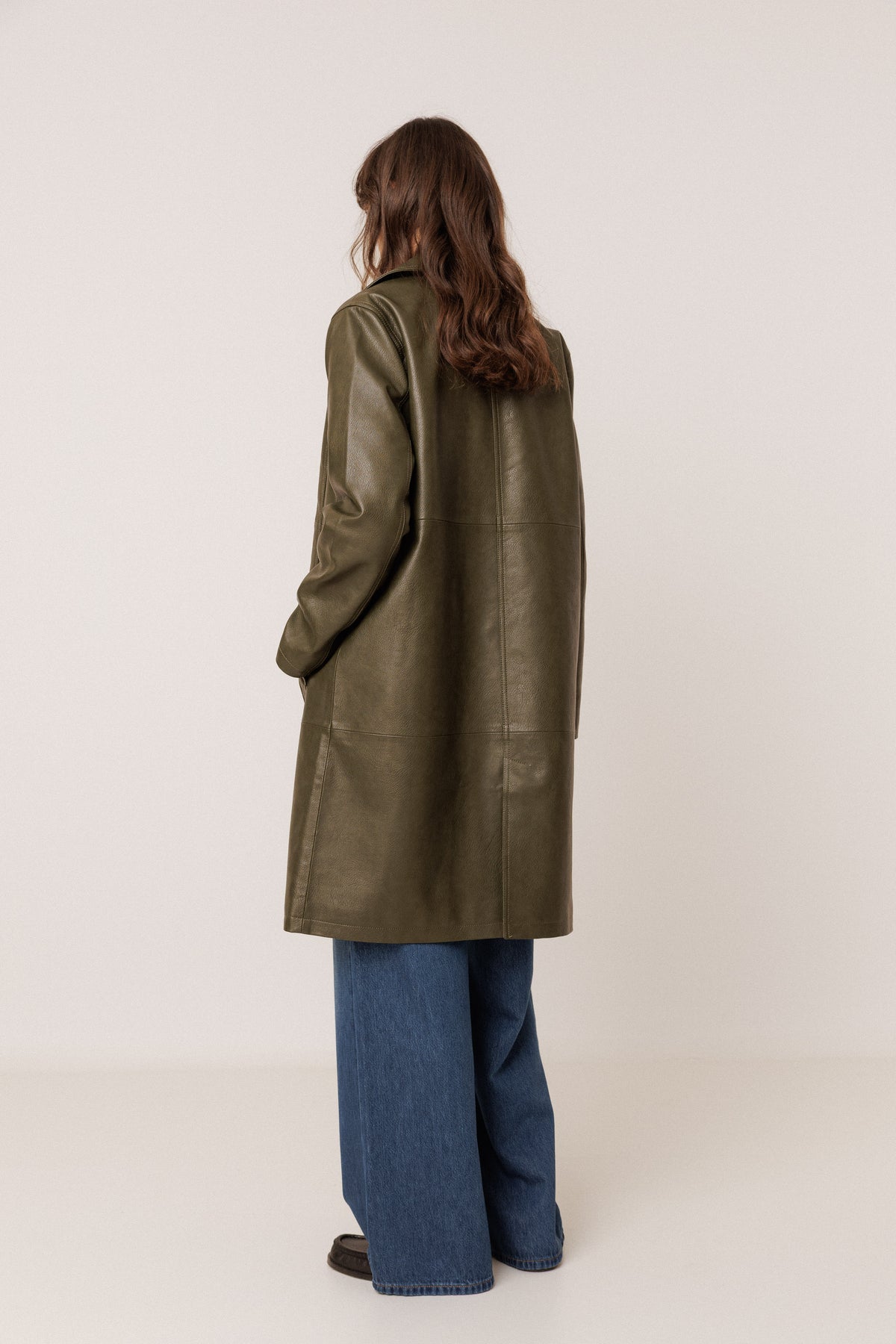 LONG LEATHER-EFFECT COAT