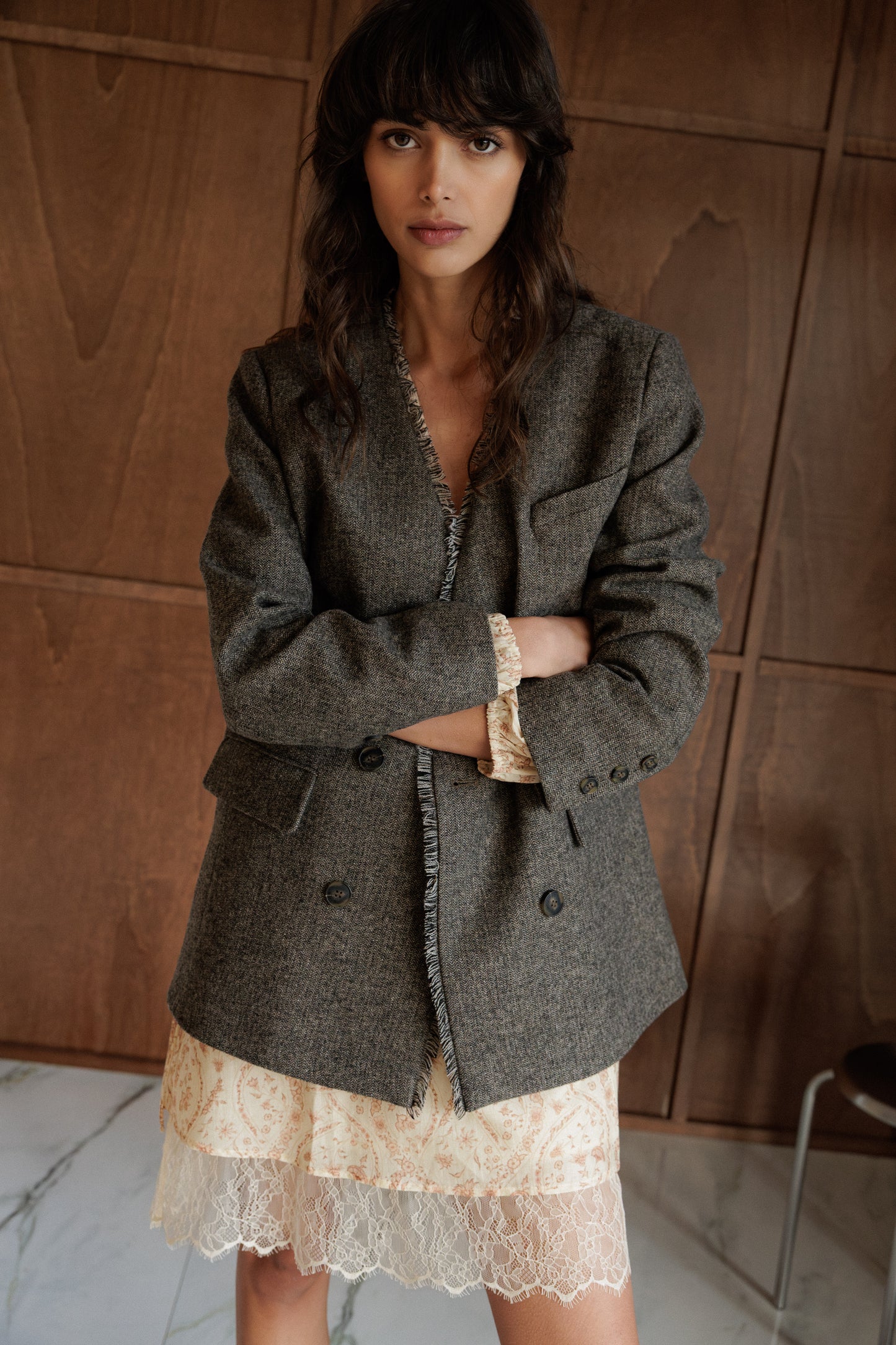 FRAYED WOOL BLAZER