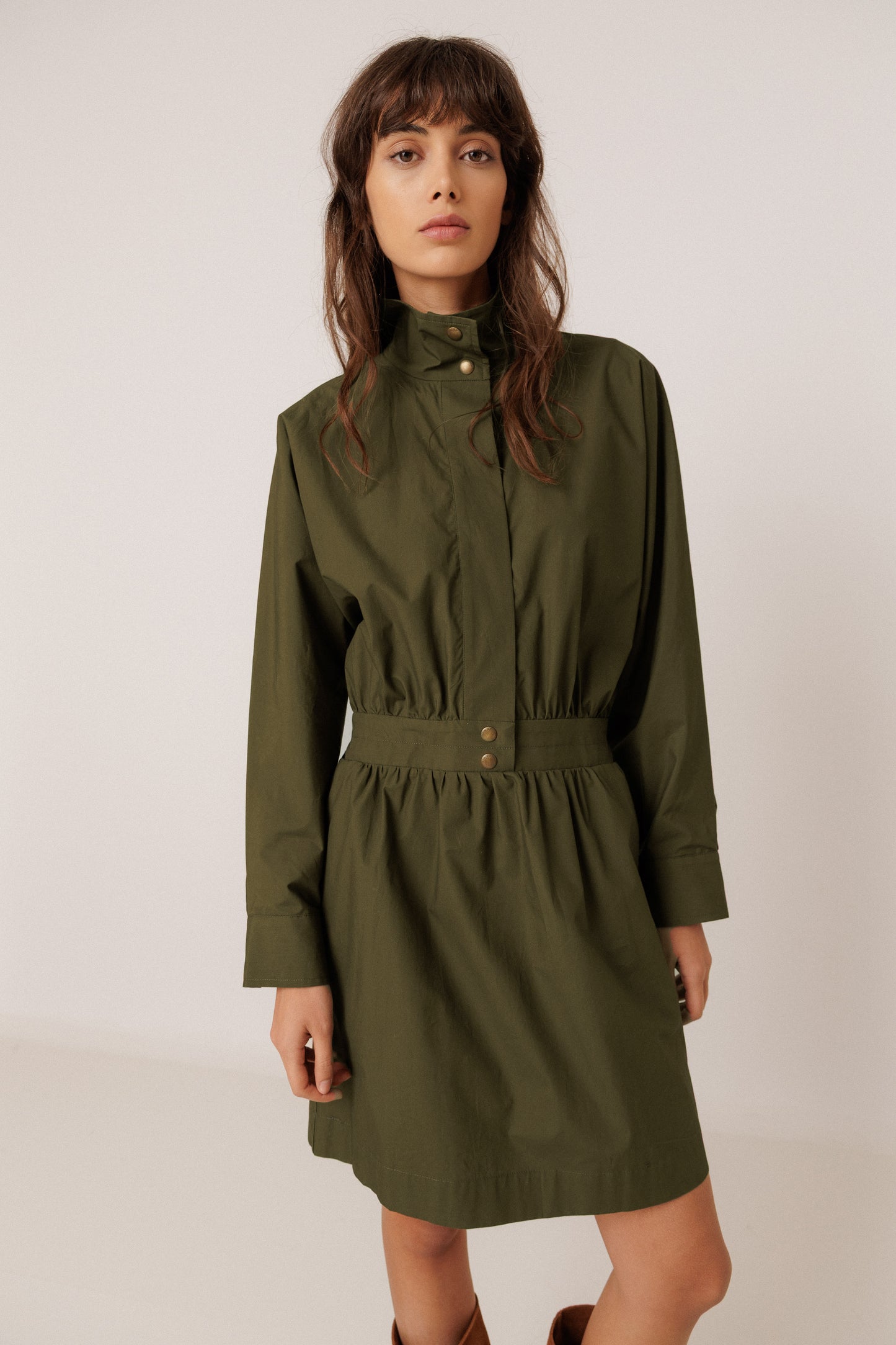 HIGH-NECK POPLIN DRESS