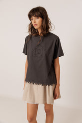 T-SHIRT WITH MONOGRAM DRAWING CUTOUT