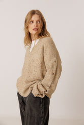 BUTTONED-SLEEVE NEPS SWEATER