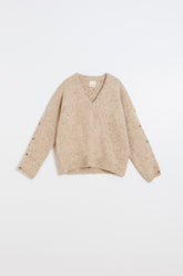 BUTTONED-SLEEVE NEPS SWEATER