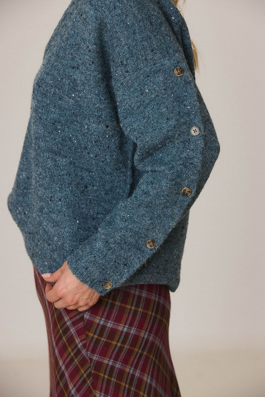 BUTTONED-SLEEVE NEPS SWEATER 5