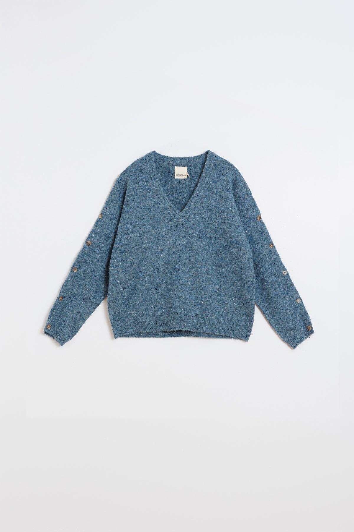 BUTTONED-SLEEVE NEPS SWEATER