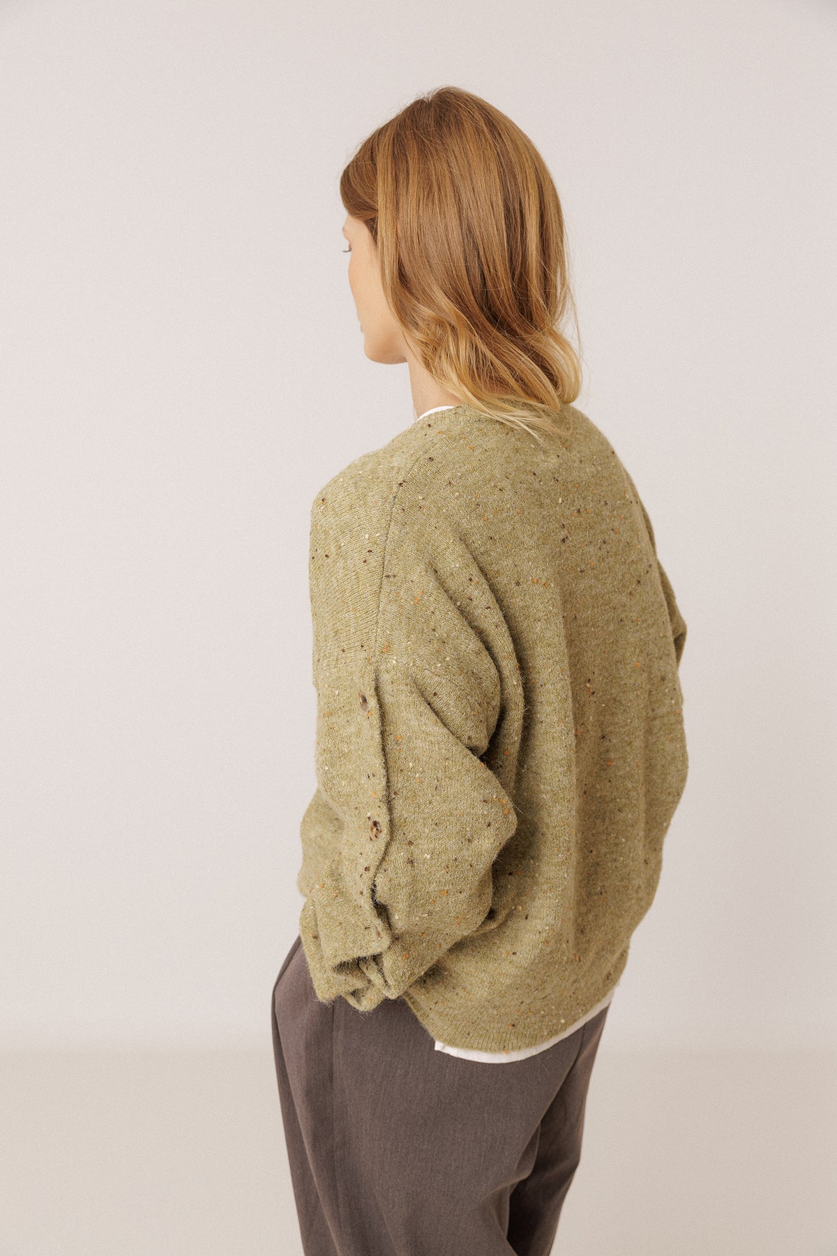 BUTTONED-SLEEVE NEPS SWEATER