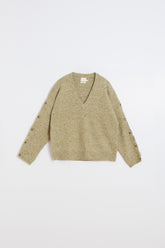 BUTTONED-SLEEVE NEPS SWEATER