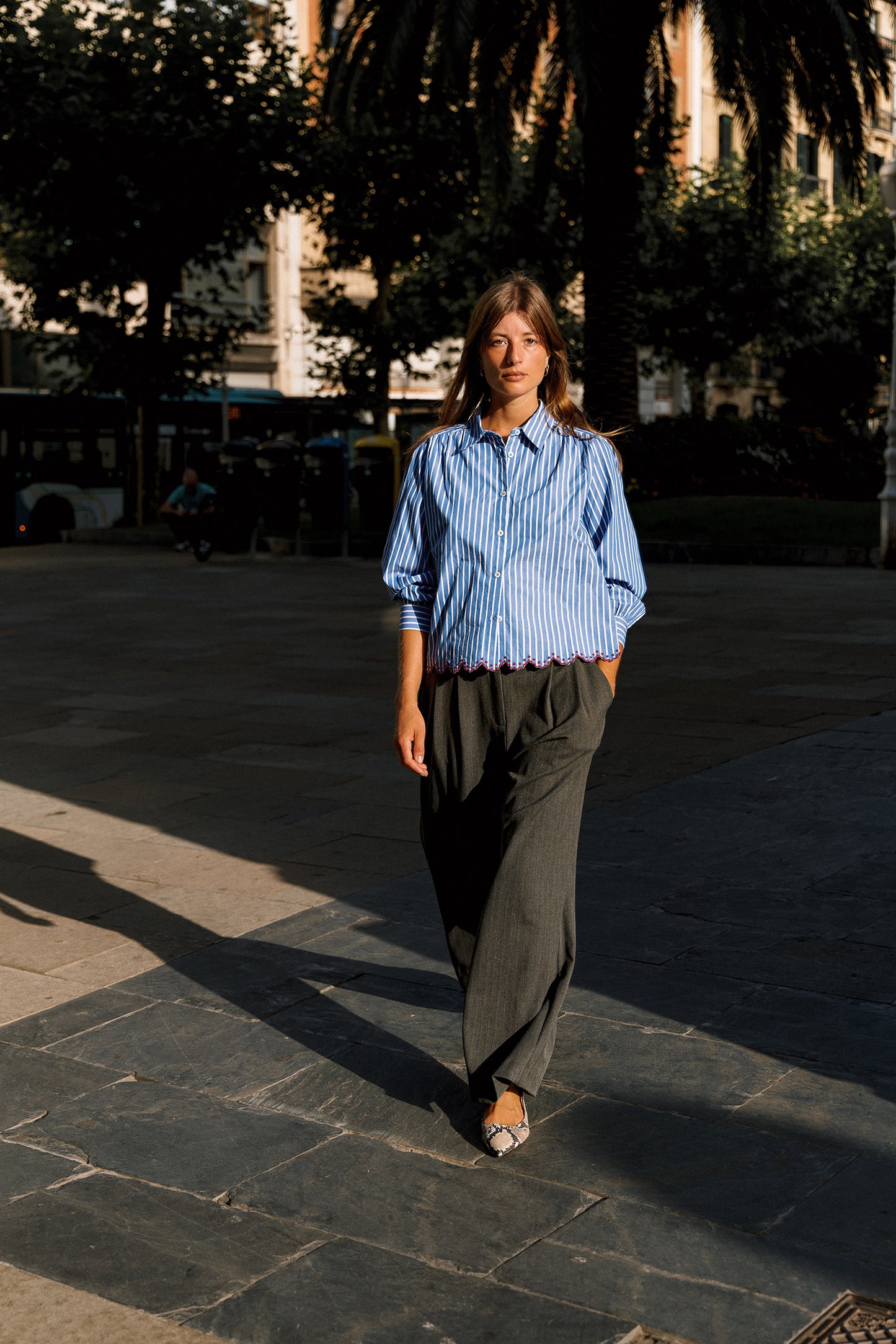 SCALLOPED HEM STRIPED SHIRT