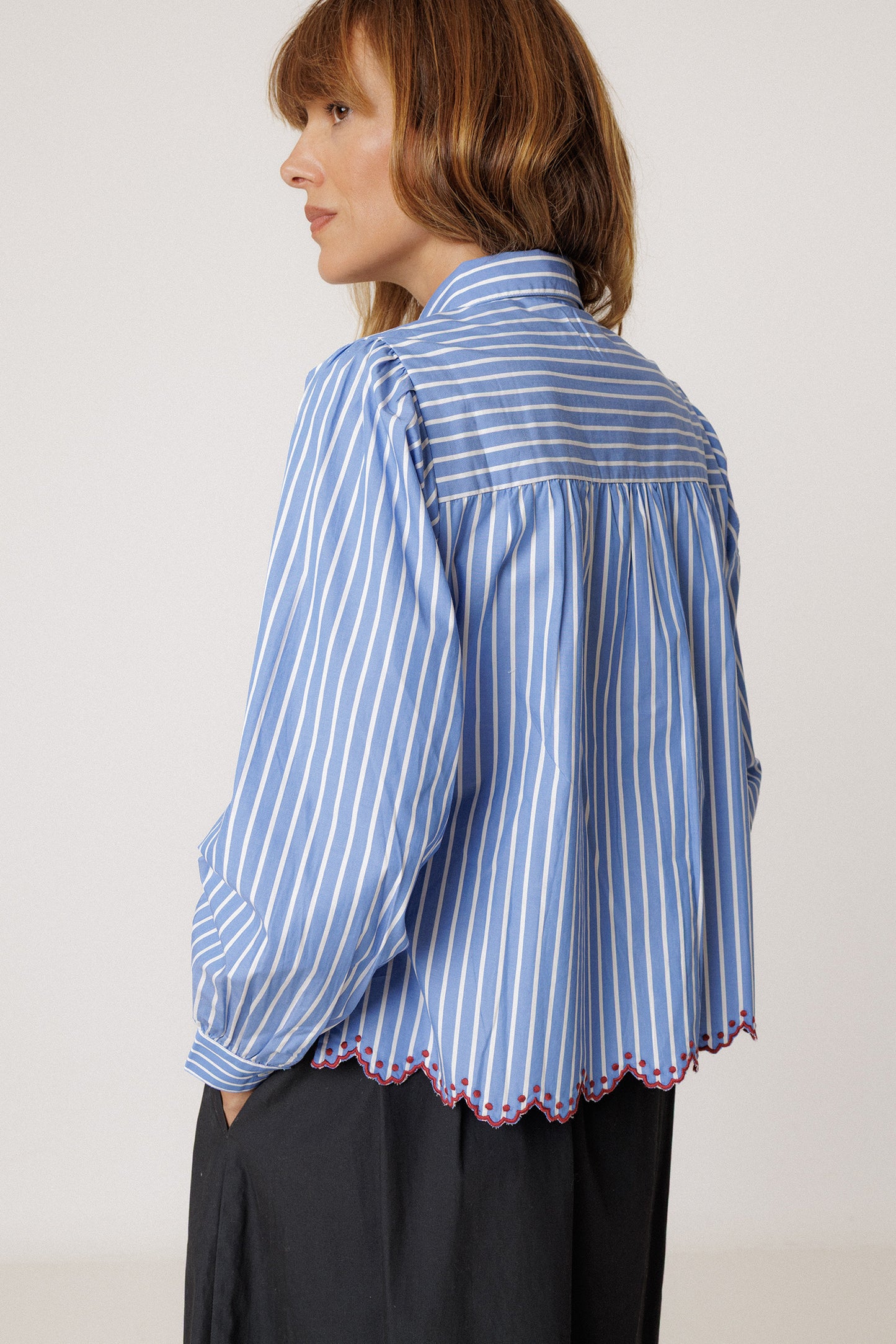 SCALLOPED HEM STRIPED SHIRT