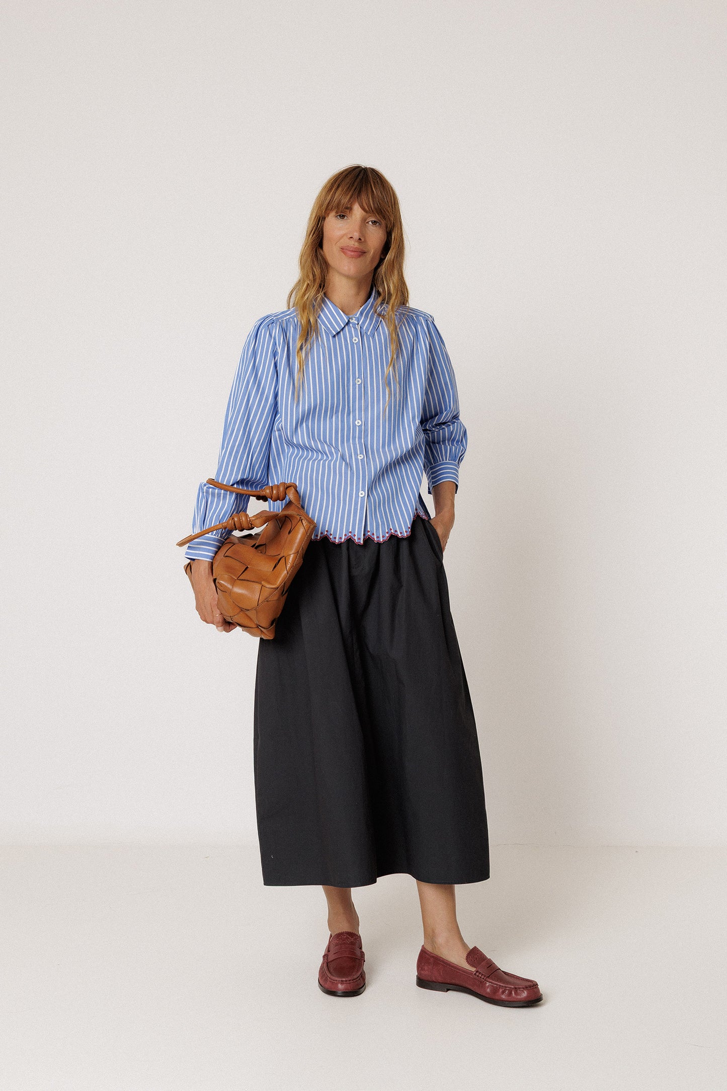 SCALLOPED HEM STRIPED SHIRT