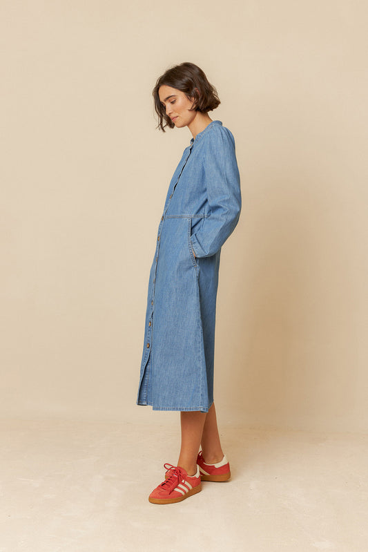 WASHED-EFFECT DENIM DRESS