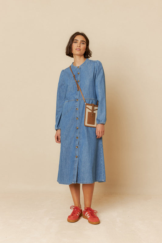 WASHED-EFFECT DENIM DRESS
