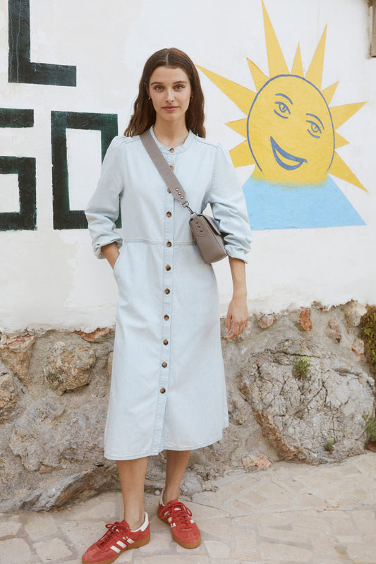 WASHED-EFFECT DENIM DRESS