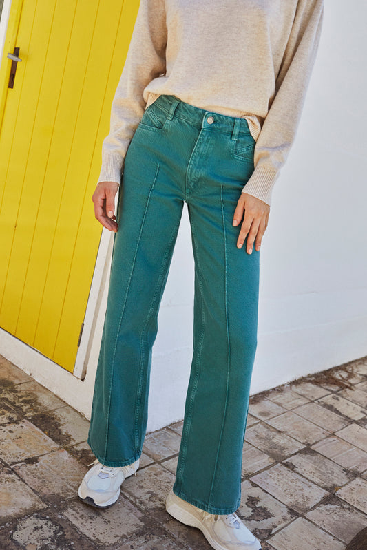 WIDE LEG HERRINGBONE PANTS