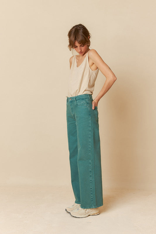 WIDE LEG HERRINGBONE PANTS