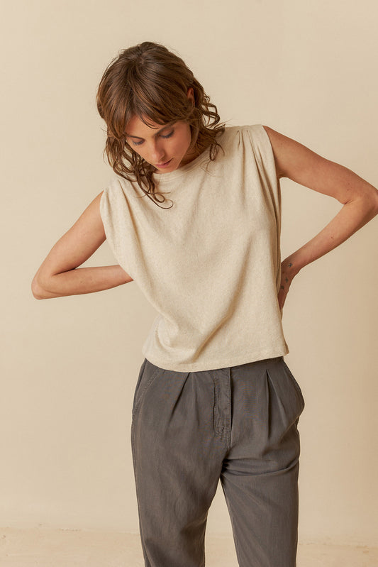 PLEATED MELANGE T-SHIRT