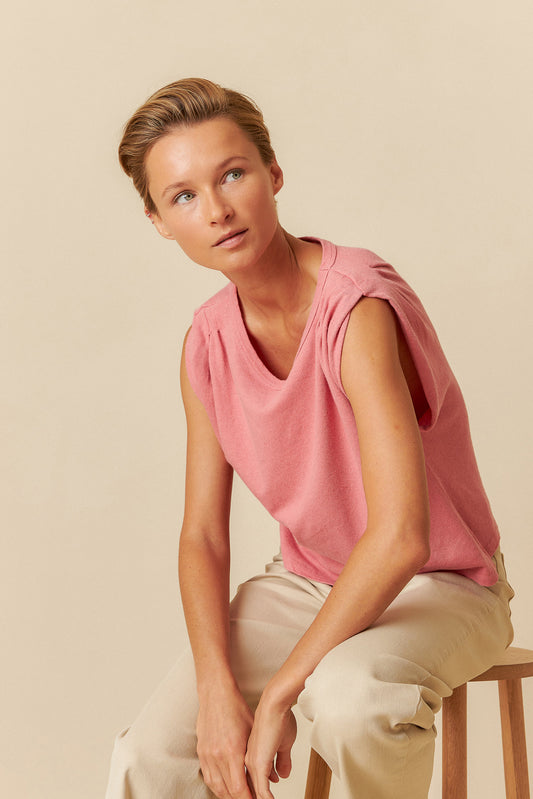 PLEATED MELANGE T-SHIRT