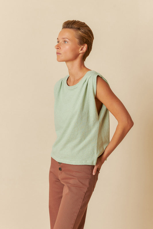 PLEATED MELANGE T-SHIRT