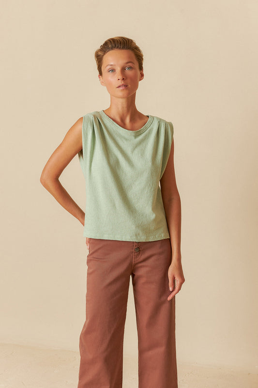 PLEATED MELANGE T-SHIRT