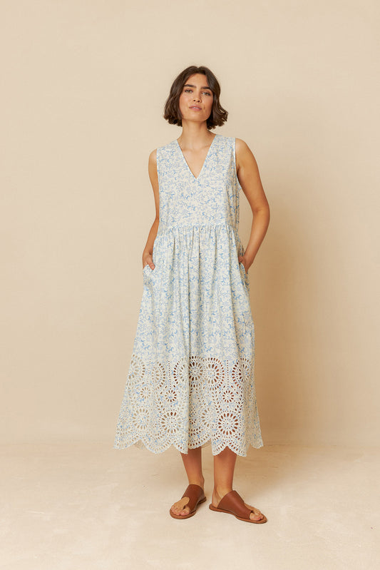 EMBROIDERED POPLIN DRESS