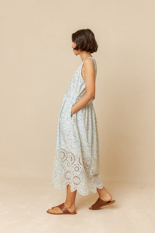 EMBROIDERED POPLIN DRESS