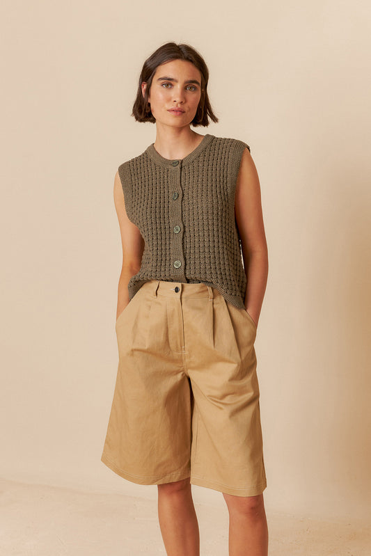GABARDINE CONTRAST BERMUDA SHORTS