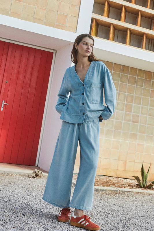 DENIM-EFFECT PANTS