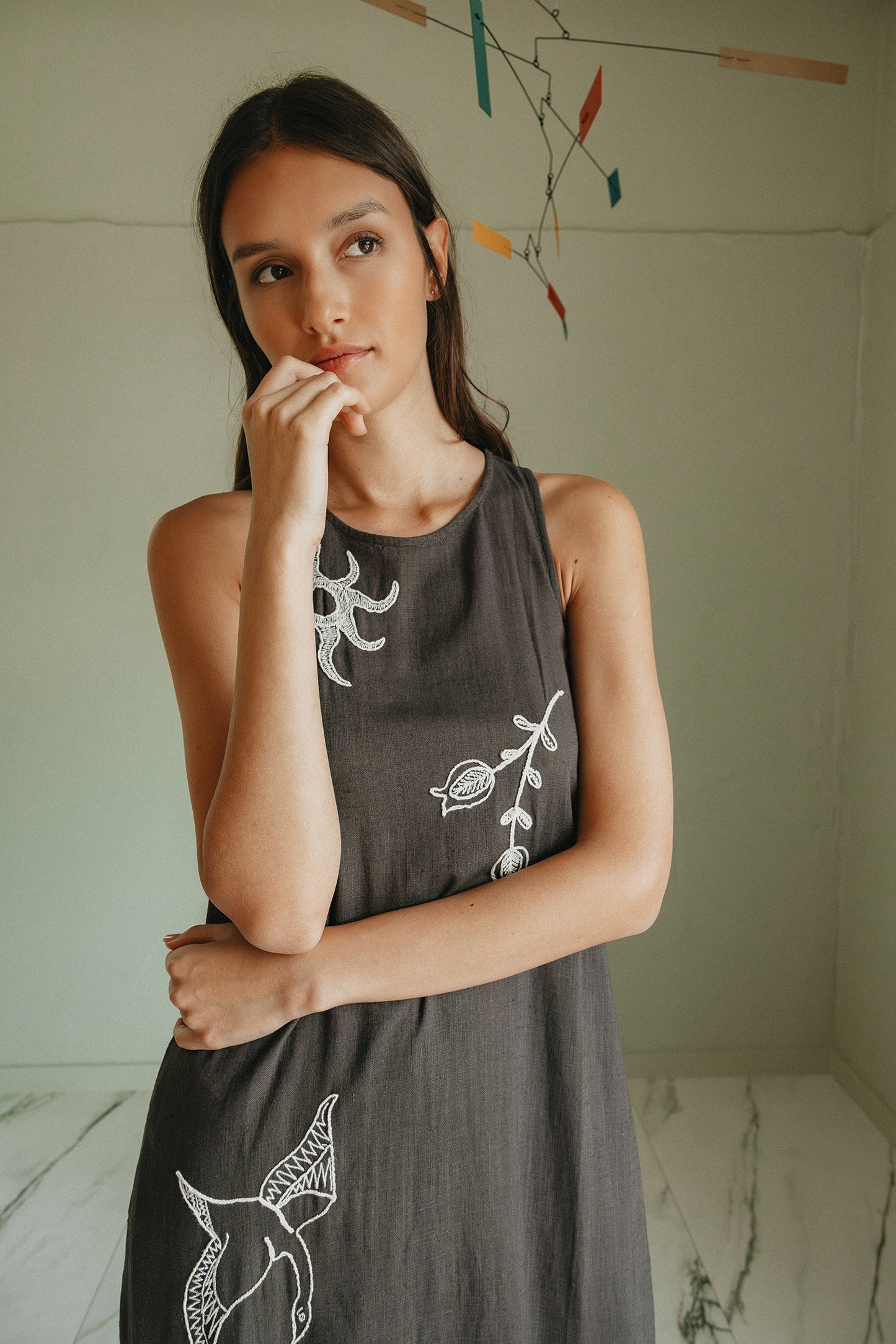 NATURAL EMBROIDERED DRESS