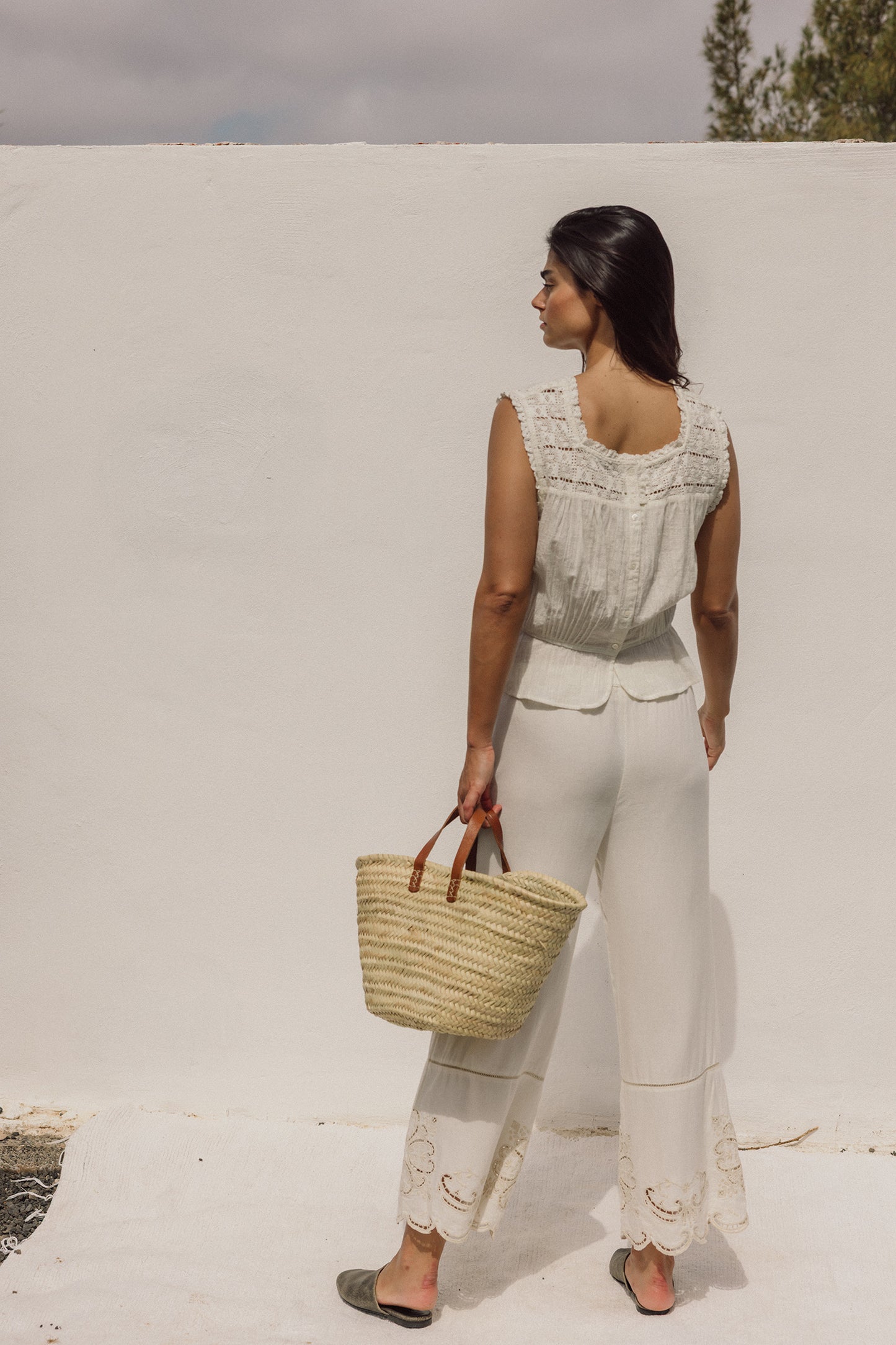 LACE-TRIMMED CROCHET SHIRT