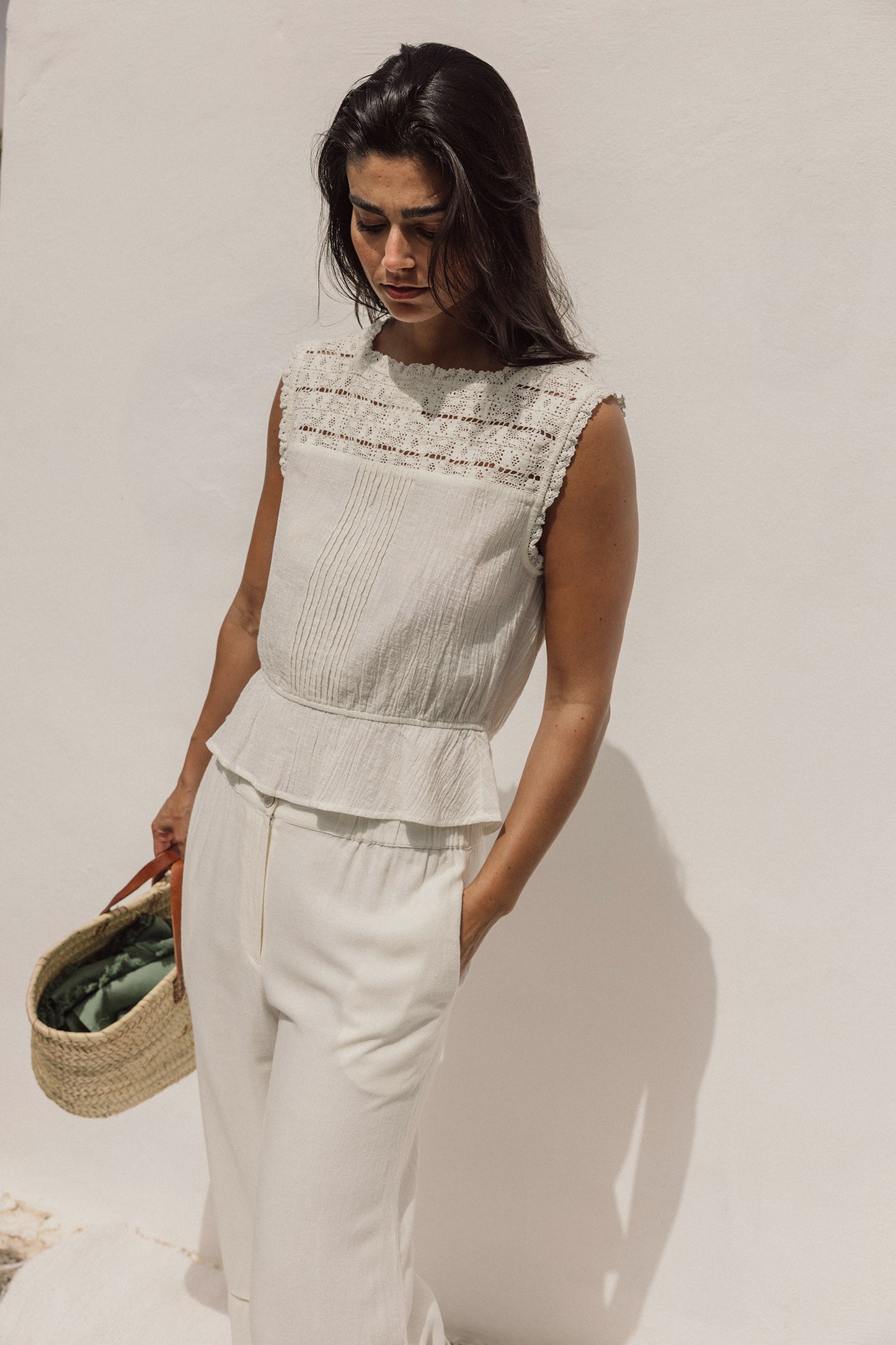 LACE-TRIMMED CROCHET SHIRT