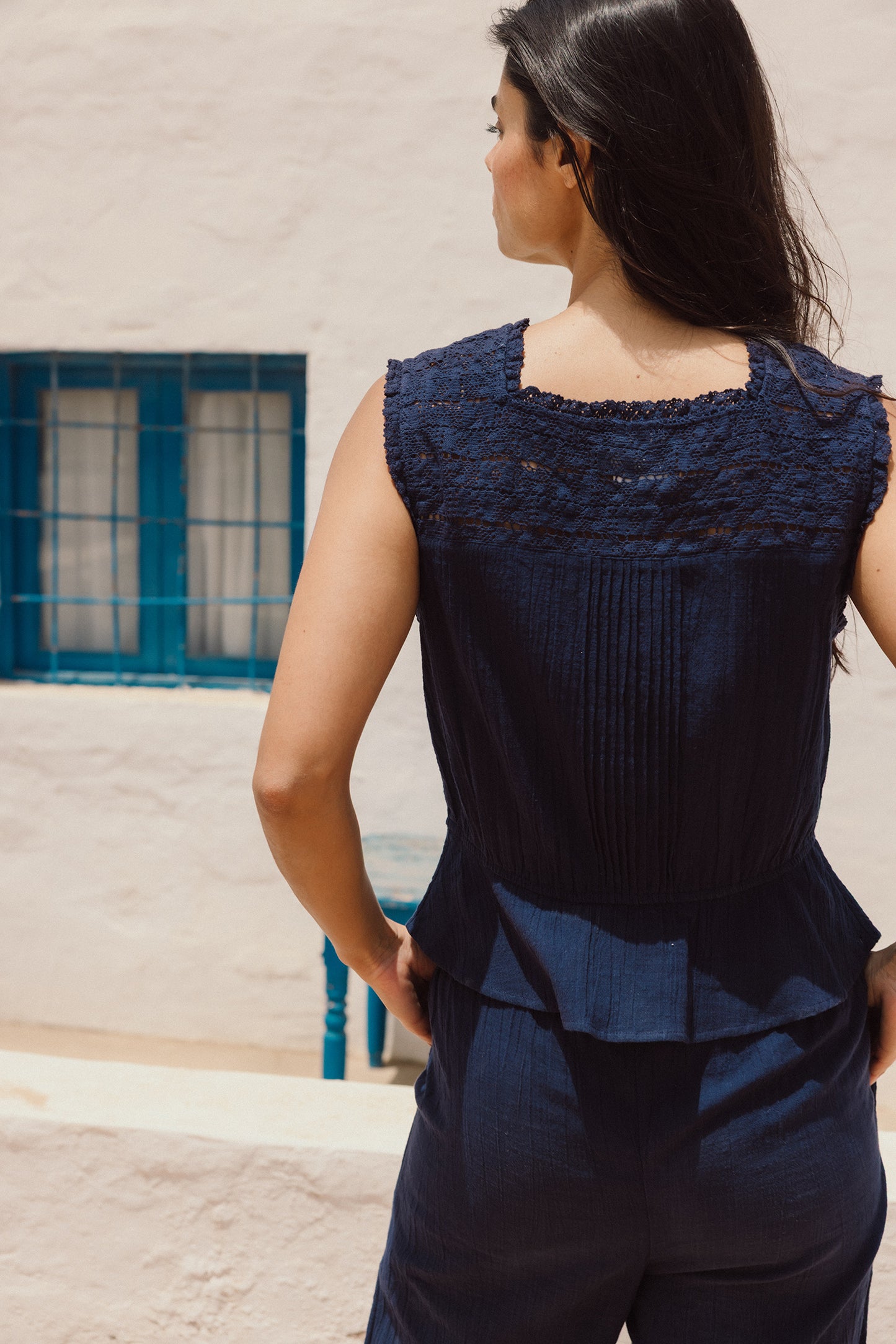 LACE-TRIMMED CROCHET SHIRT
