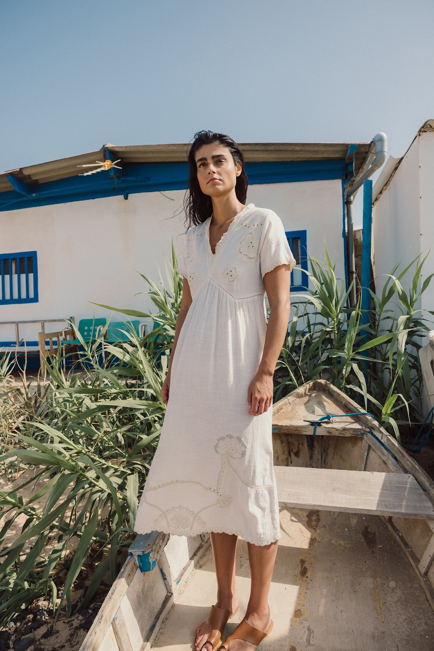EYELET EMBROIDERED WIDE DRESS