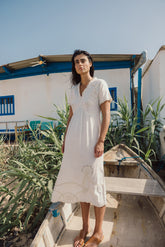 EYELET EMBROIDERED WIDE DRESS