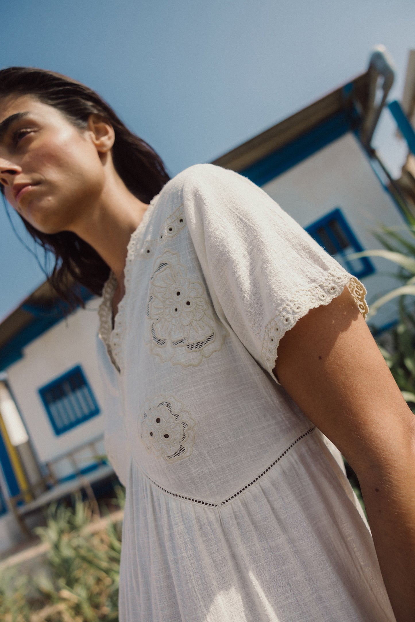EYELET EMBROIDERED WIDE DRESS
