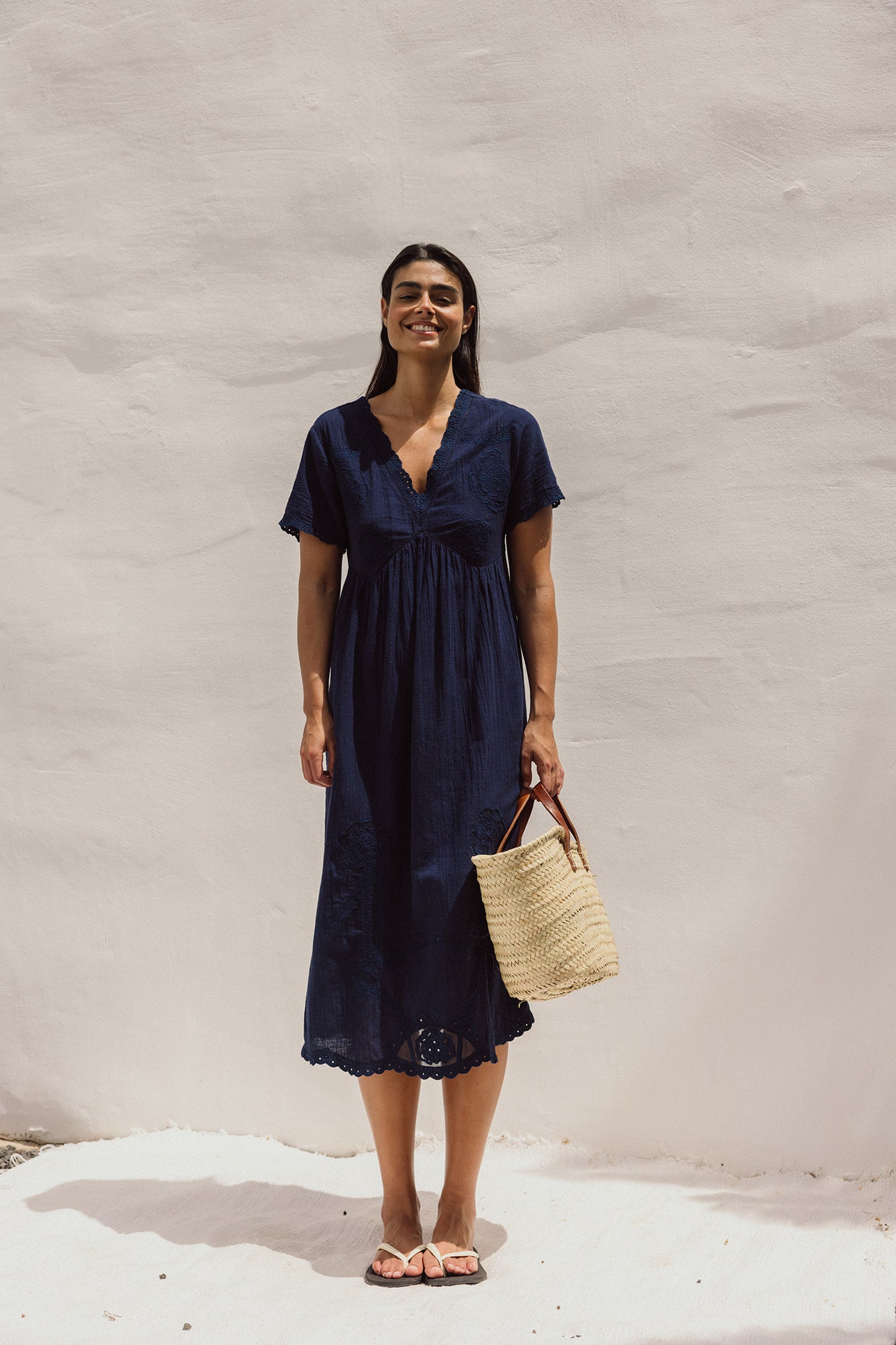EYELET EMBROIDERED WIDE DRESS