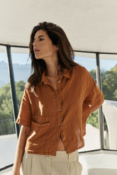CROP LINEN SHIRT