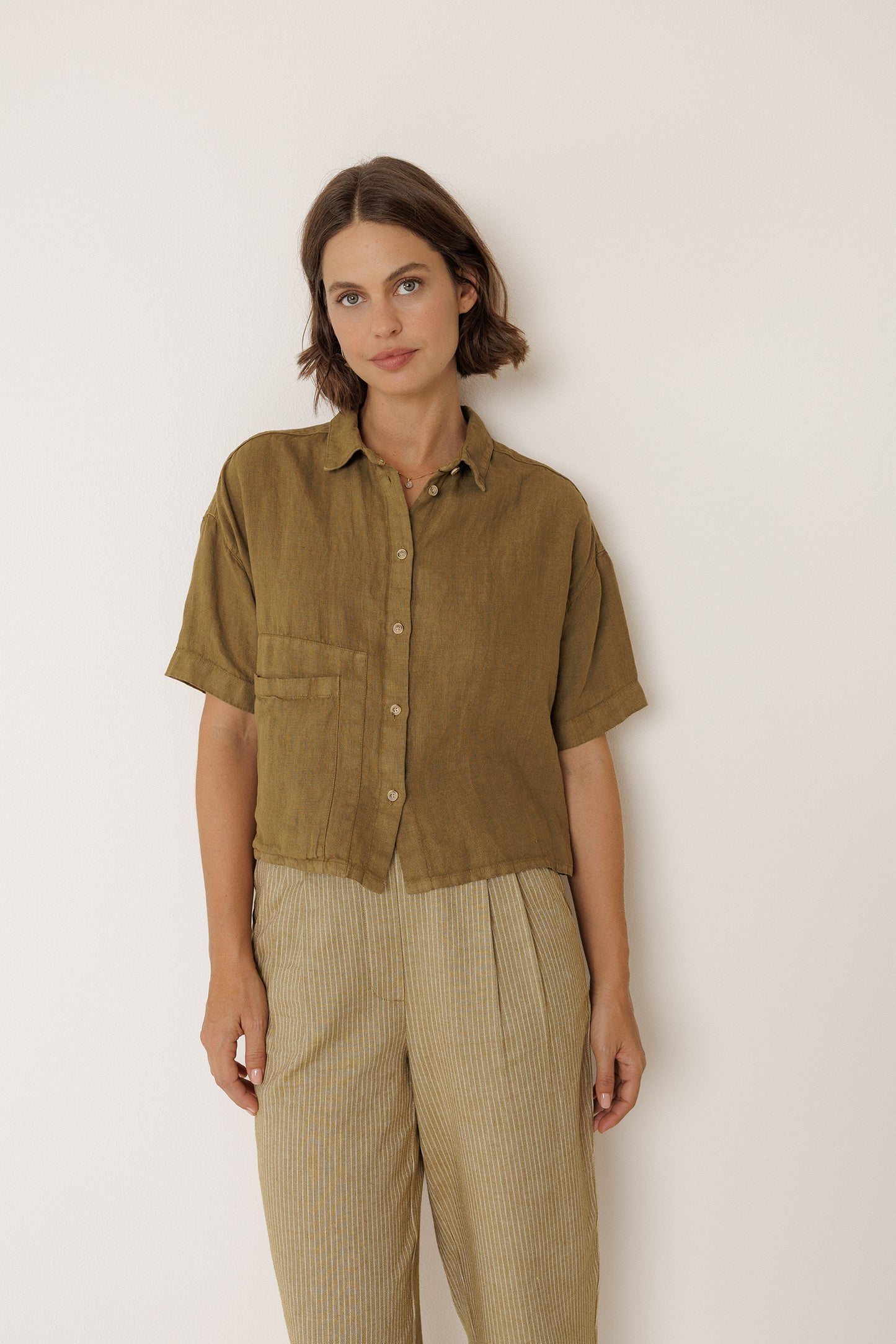 [CL] CROP LINEN SHIRT