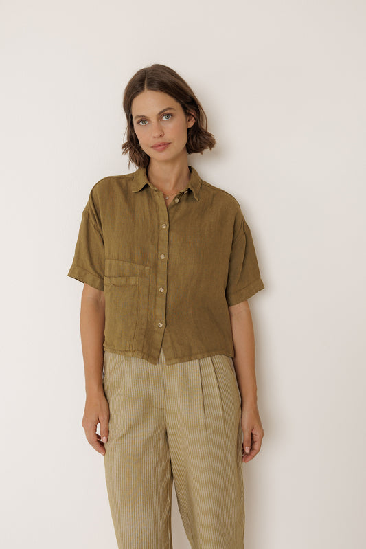 [CL] CROP LINEN SHIRT 5
