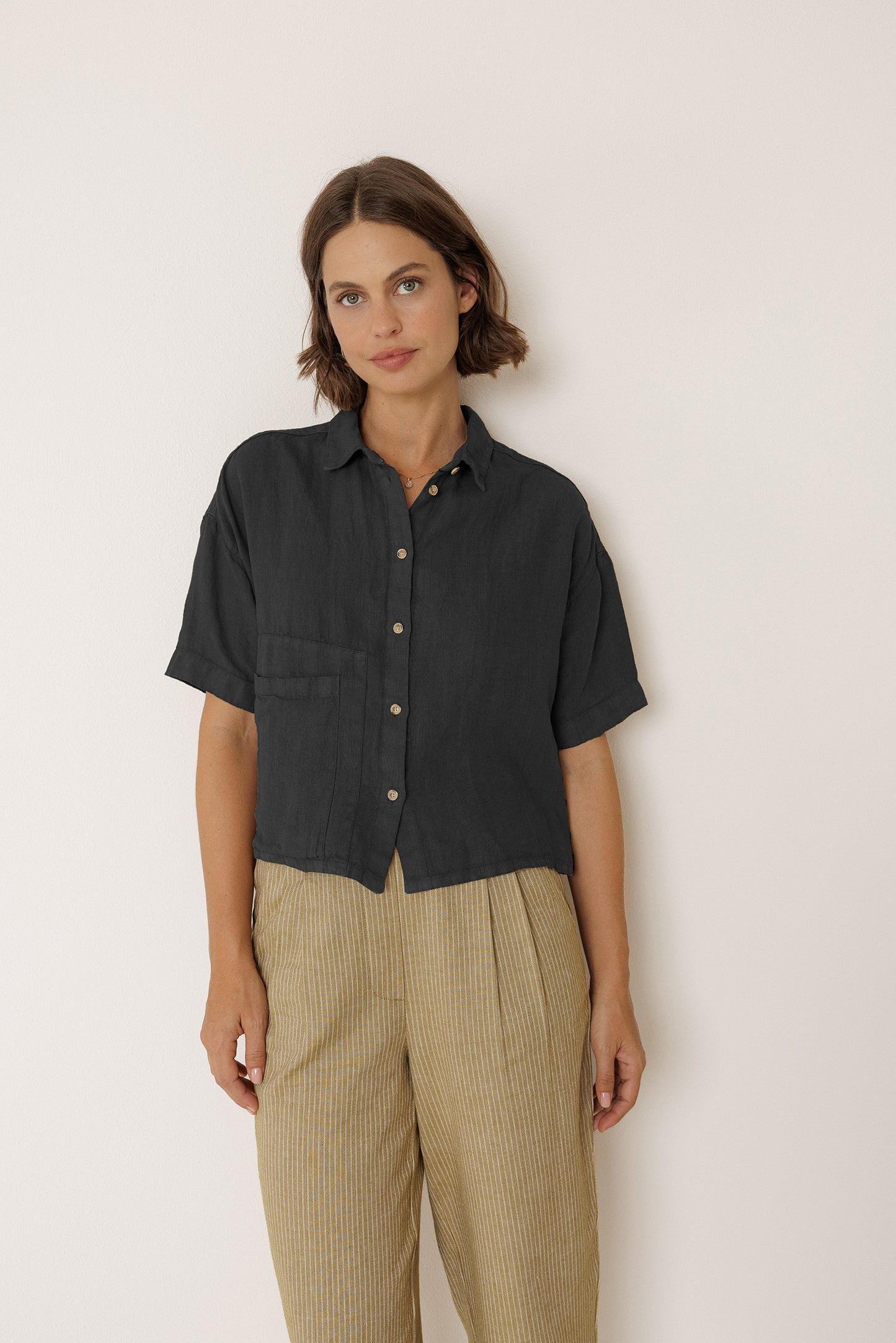 [CL] CROP LINEN SHIRT