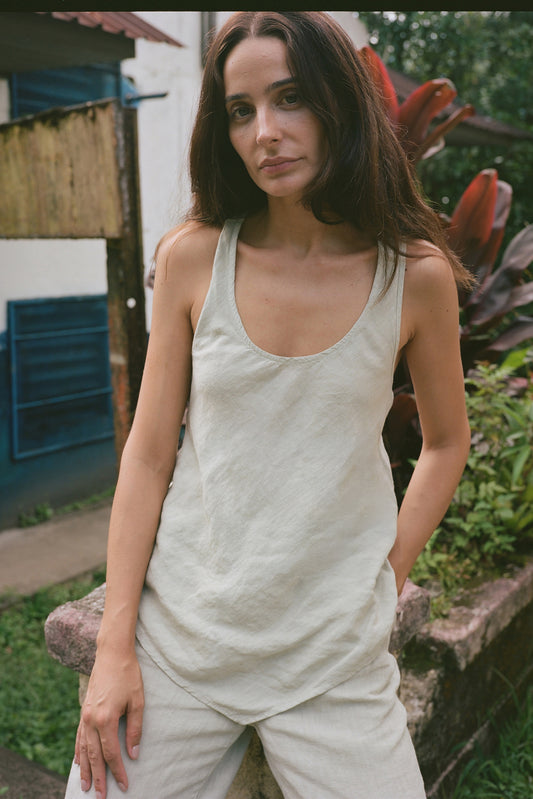 LINEN TOP WITH ASYMMETRICAL HEM 1