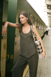 LINEN TOP WITH ASYMMETRICAL HEM
