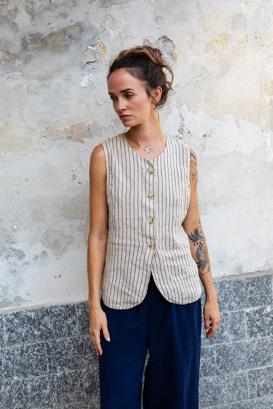 STRIPED LINEN VEST 1