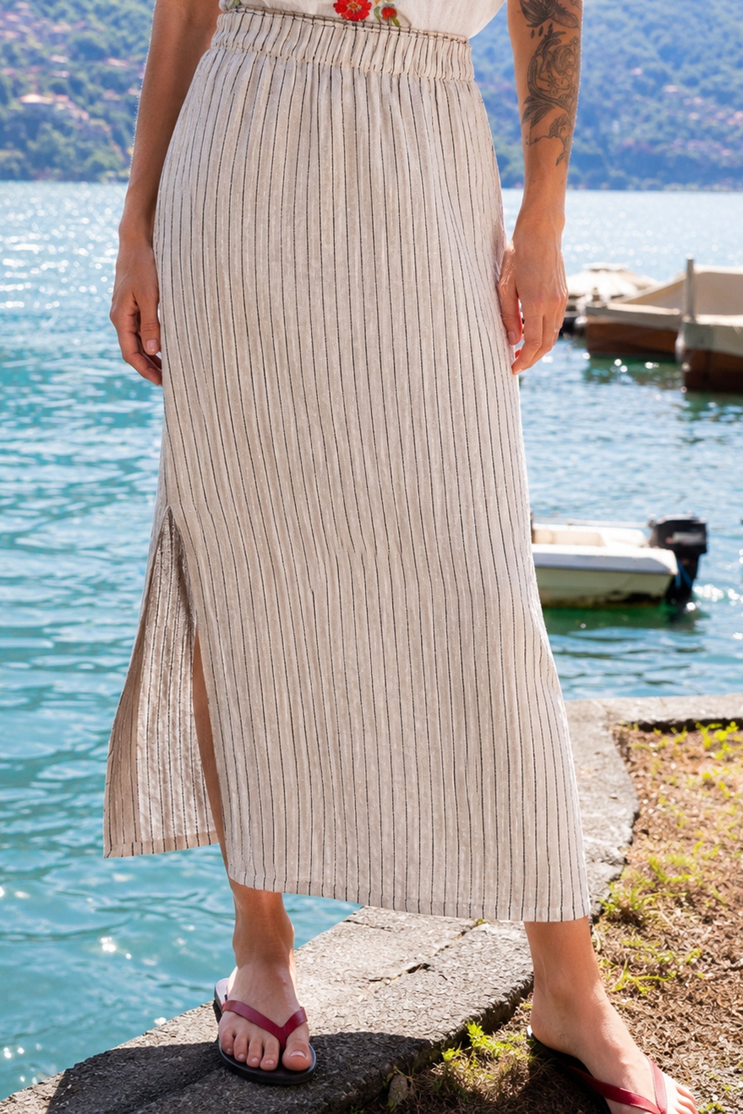 STRIPED LINEN SKIRT
