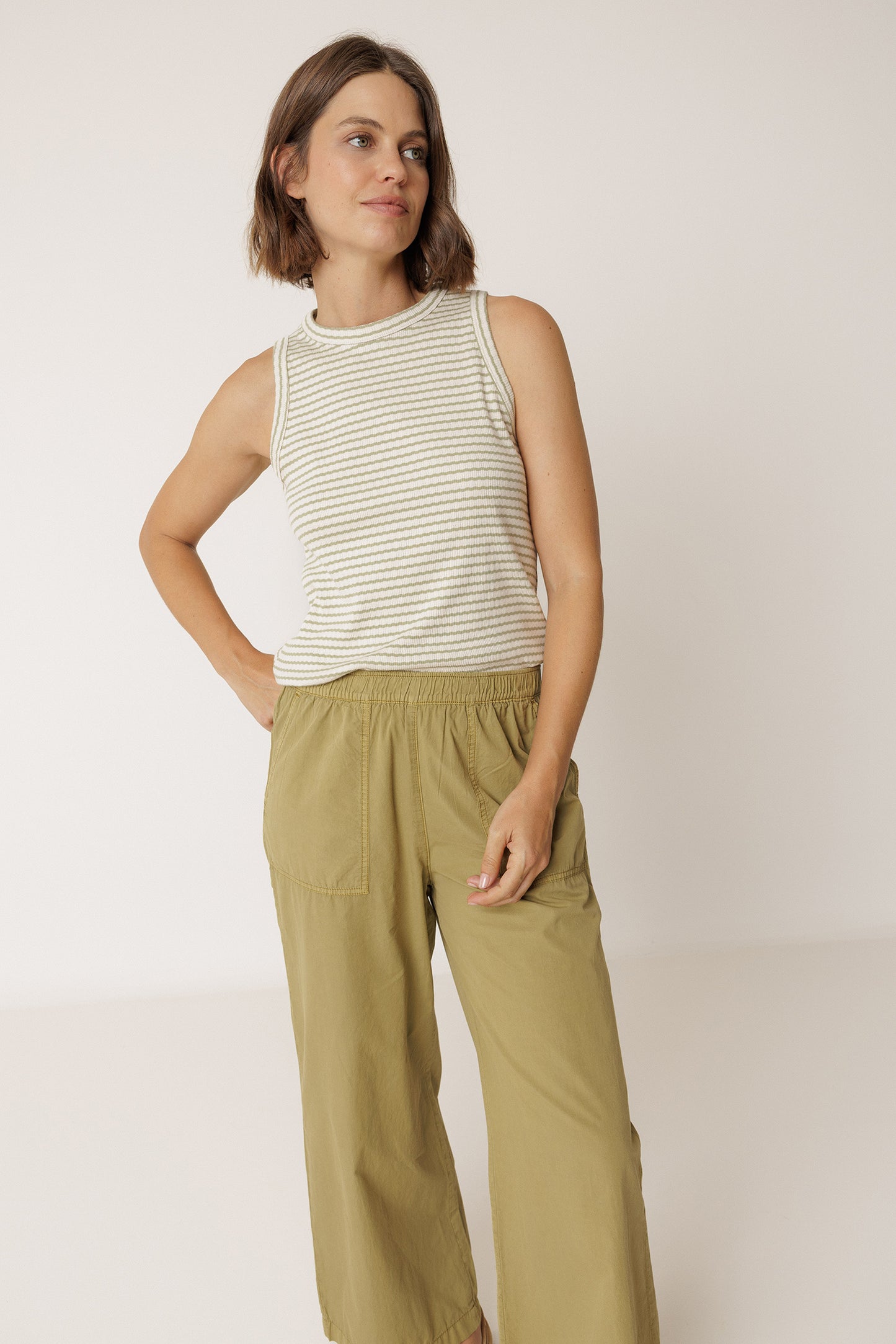 STRIPED RIBBED HALTER TEE